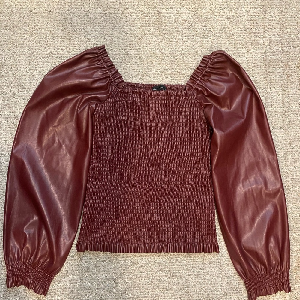 Ever After Pleather Maroon top Size M